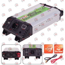преобразователь напряж. с 12 на 220 В/1000W/USB 2А/на клемы/правильная синусоида/RJ-45 PULSO