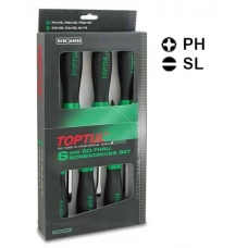 набір викруток ударних  6 шт під ключ SL5.5,6.5,8 PH1,2,3 Toptul
