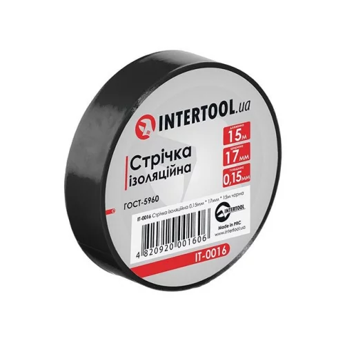 ізоляційна стрічка 15м х 17мм х 0,15мм чорна Intertool