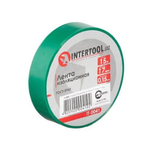 ізоляційна стрічка 15м х 17мм х 0,15мм зелена Intertool