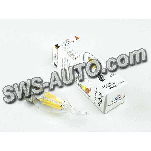 лампа светодиодная 220V E27  6W C35 4100K Filament теплый белый на ветру