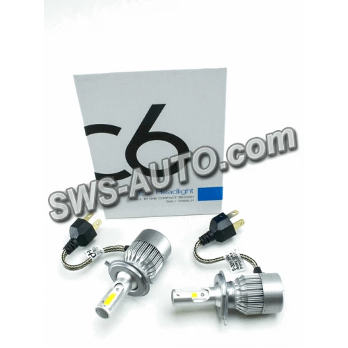 лампа LED H4 12V-24V C6 6000K CHIP COB (металл. корпус) радиатор с вентилятором