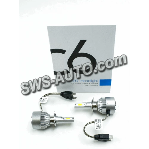 лампа LED H7 12V-24V C6 6000K CHIP COB (металл. корпус) радиатор с вентилятором