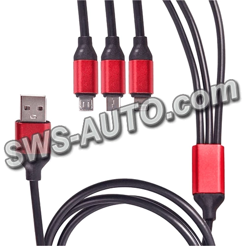 кабель для зарядки Pulso  USB - Micro USB/iPhone/Type-C "3в1", 1м  черный, круглый