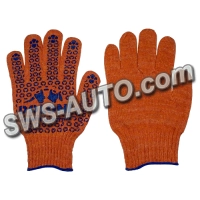 рукавиці трикотажні із ПВХ покрит., 10 клас  УНІВЕРСАЛ  розмір 10, помаранчеві, синя крапка + лого