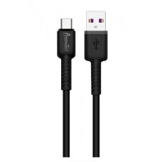 кабель для заряджання Avantis  USB - Type-C,  1м, 3.0А  чорний, круглий силіконове обплет. QC+DT