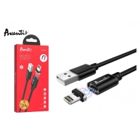 кабель для заряджання магнітний Avantis  USB - iPhone,  1.2м, 3.0А  чорний, круглий