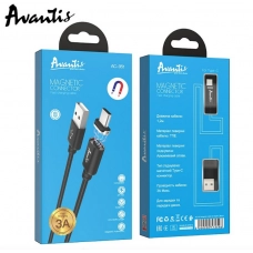 кабель для заряджання магнітний Avantis  USB - Type-C,  1.2м, 3.0А  чорний, круглий