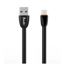 кабель для заряджання Avantis  USB - Type-C,  1м, 2.0А  чорний, плоский силіконове обплет. Plane