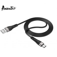 кабель для заряджання Avantis  USB - Type-C,  1м, 3.0А  чорний, круглий силіконове обплет.