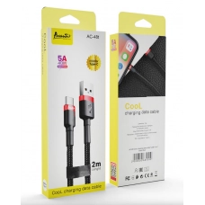 кабель для заряджання Avantis  USB - Type-C,  2м, 5.0А  чорний, круглий тканинне обплет.