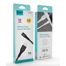 кабель для заряджання Avantis  USB - Type-C,  1м, 5.0A  чорний, круглий силіконове обплет.