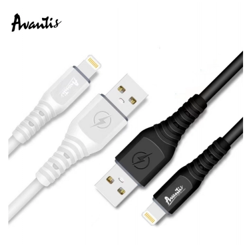 кабель для заряджання Avantis  USB - iPhone,  1м, 5.0A  чорний, круглий силіконове обплет.
