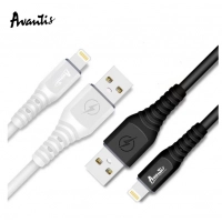 кабель для зарядки Avantis  USB - iPhone,  1м, 5.0A  белый, круглый силиконовая оплетка