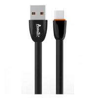 кабель для заряджання Avantis  USB - Micro USB,  2м, 3.0А  чорний, плоский силіконове обплет. Plane