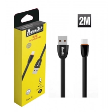 кабель для заряджання Avantis  USB - Type-C,  2м, 3.0А  чорний, плоский силіконове обплет. Plane
