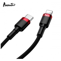 кабель для заряджання Avantis Type-C - iPhone 1м, 2.0А чорний, круглий тканинне обплет. PD Cool 20W
