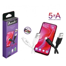 кабель для заряджання Avantis  USB - Micro USB,  1м, 5.0А  білий, круглий силік. обпл. QC Super Flas