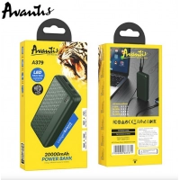 повербанк 20000 mAh, 2 USB выхода, заряд через MicroUSB/Type-C, индикатор заряда, зеленый  Avantis