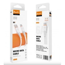 кабель для заряджання Avantis  USB - Micro USB,  1м, 6.0А  білий, круглий силіконове обплет. QC