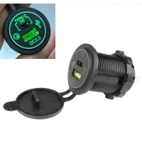 гніздо врізне 1 USB + Type C 3A "швидка зарядка QC 3,0" 12-24В, кришка, підсвічування зелене, з дрот