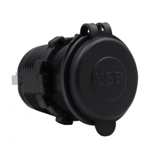 гнездо врезное 2 USB   1A+2,1A, 12-24В, крышка, с подсветкой оранжевой