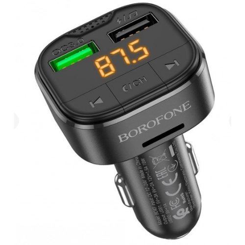 FM модулятор Borofone BC43B  USB/MP3/12-24В/microSD/USB быстрая зарядка 18W 3,0А/Bluetooth 5.0